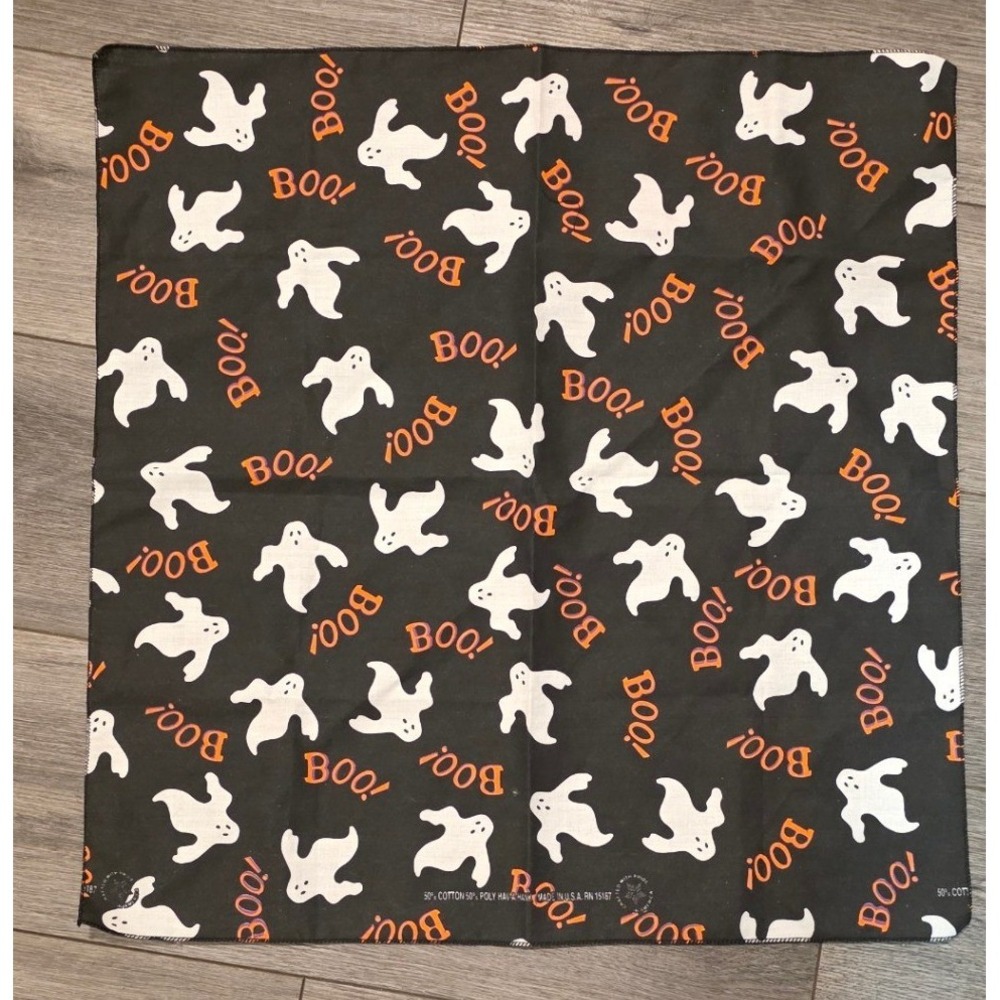 Hav-A-Hank Unisex 21x21 Bandana Black Halloween Ghost Boo Print Scarf USA Made
